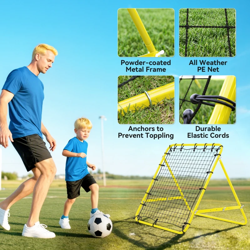 HOMCOM Volleyball Rebounder Net Football Training Aid Kickback Target Play Yellow
