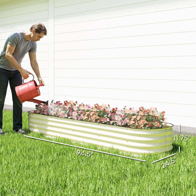 Outsunny 7.9' x 2' x 1' Galvanized Raised Garden Bed Kit, Metal Planter Box with Safety Edging, Cream