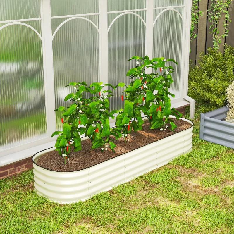 Outsunny 6.4' x 2' x 1' Galvanized Raised Garden Bed Kit, Metal Planter Box with Safety Edging, Cream