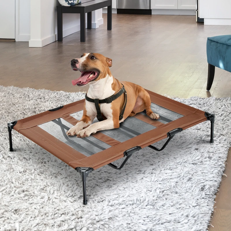 PawHut Elevated Dog Bed, Raised Dog Cot for XL Sized Dogs, Indoor & Outdoor, 48" x 36" x 9", Coffee