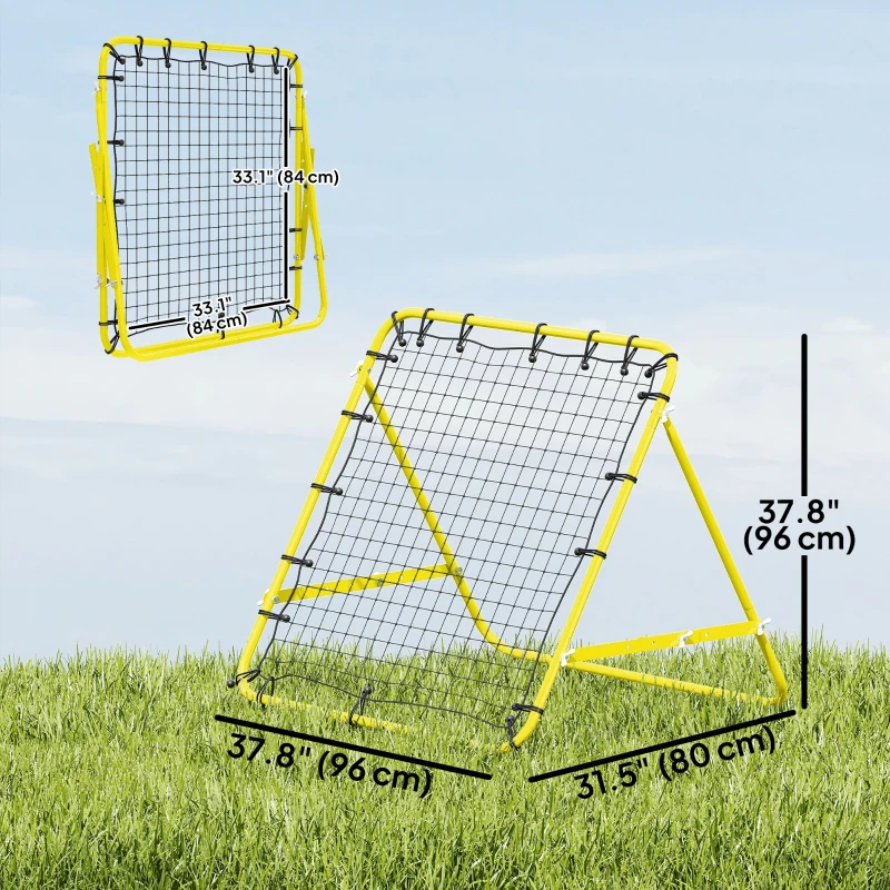 HOMCOM Volleyball Rebounder Net Football Training Aid Kickback Target Play Yellow