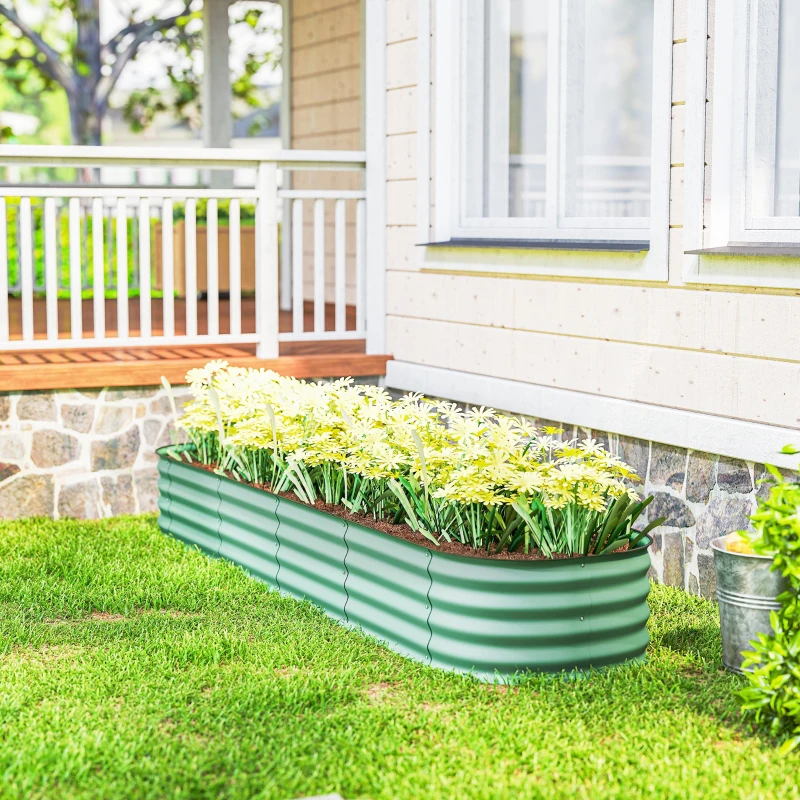 Outsunny 7.9' x 2' x 1' Galvanized Raised Garden Bed Kit, Metal Planter Box with Safety Edging, Green