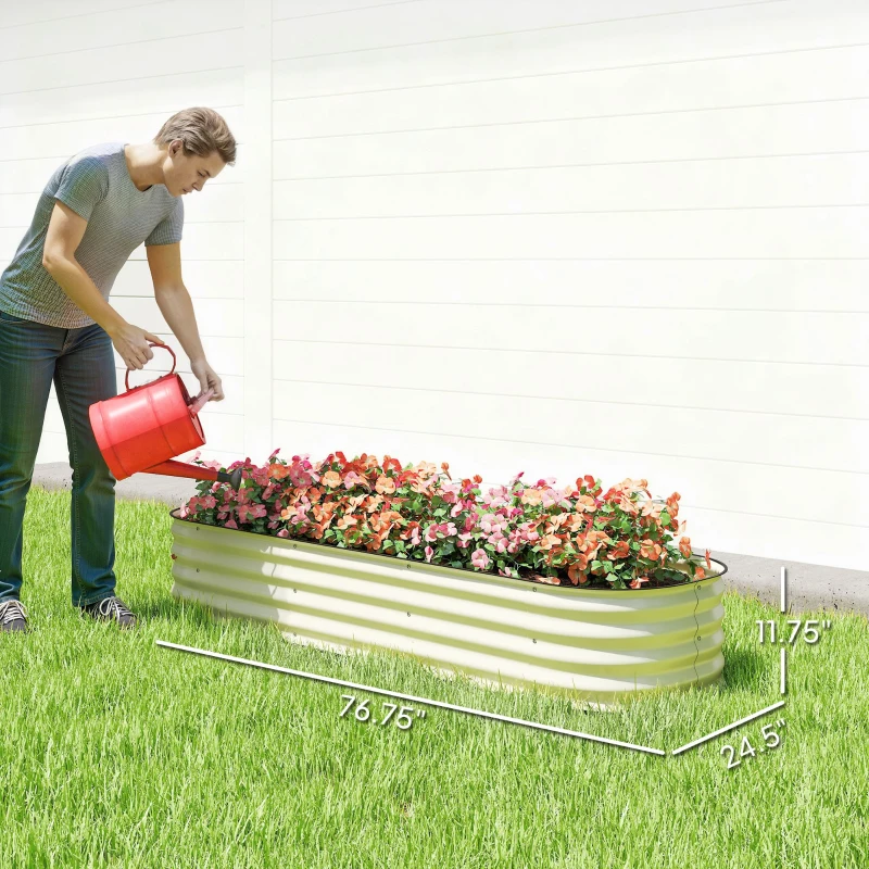 Outsunny 6.4' x 2' x 1' Galvanized Raised Garden Bed Kit, Metal Planter Box with Safety Edging, Cream