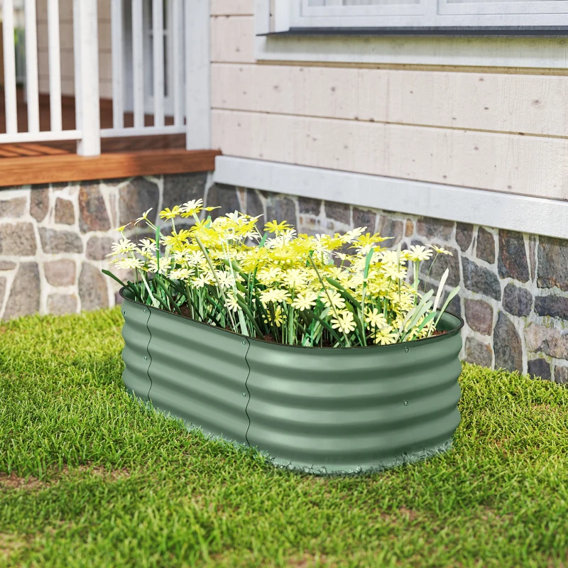 Outsunny 3.4' x 2' x 1' Galvanized Raised Garden Bed Kit, Metal Planter Box with Safety Edging, Green
