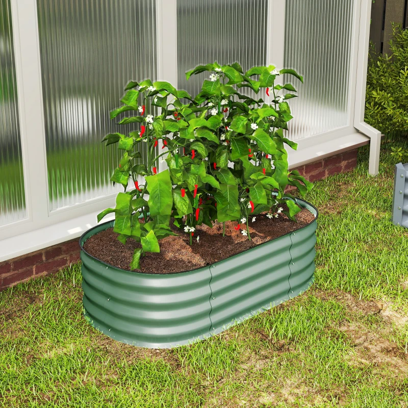 Outsunny 3.4' x 2' x 1' Galvanized Raised Garden Bed Kit, Metal Planter Box with Safety Edging, Green