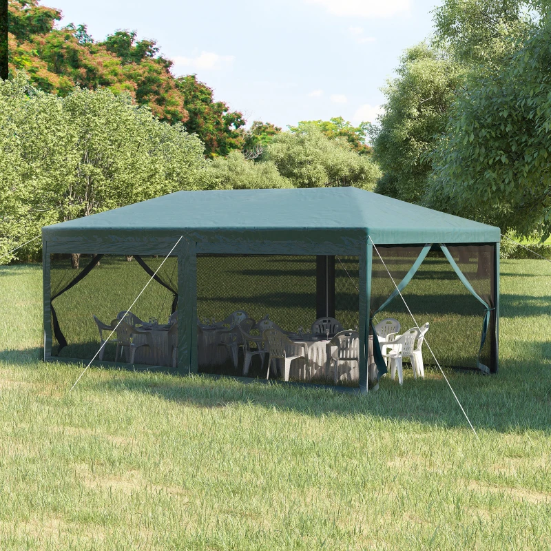 Outsunny 20&#39; x 10&#39; Outdoor Party Tent Gazebo Wedding Canopy with Removable Mesh Sidewalls, Green
