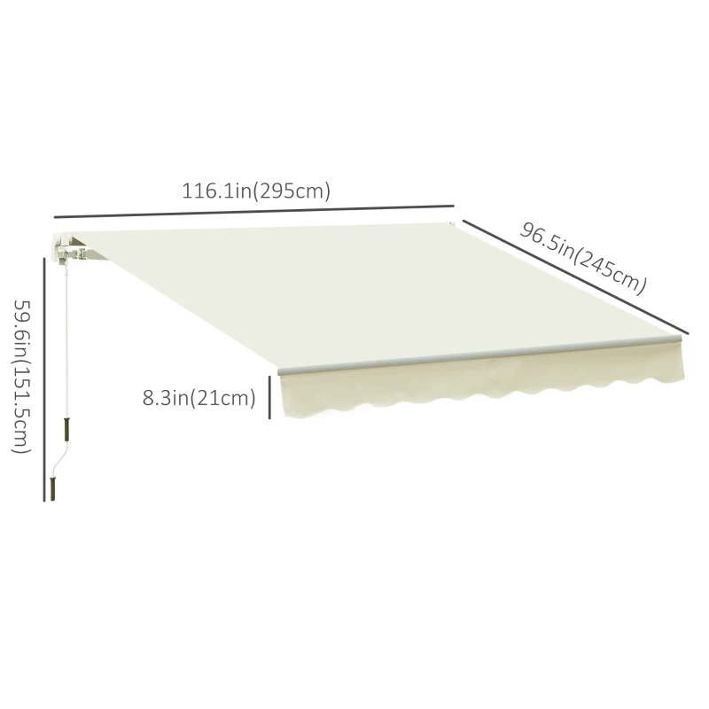 Outsunny 10' x 8' Manual Retractable Awning, Sun Shade Shelter Canopy, with Aluminum Frame and UV Protection for Patio Deck Yard Window Door, Cream White