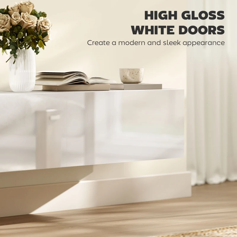 HOMCOM Floating TV Stand with Storage Cupboards for 45, 55, 65in TVs, Wall Mounted TV Console Entertainment Unit, White