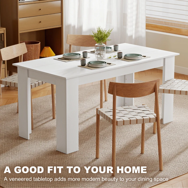 HOMCOM 63" Kitchen Table for 4-6 People, Dining Table with Wood Effect for Dining Room, White