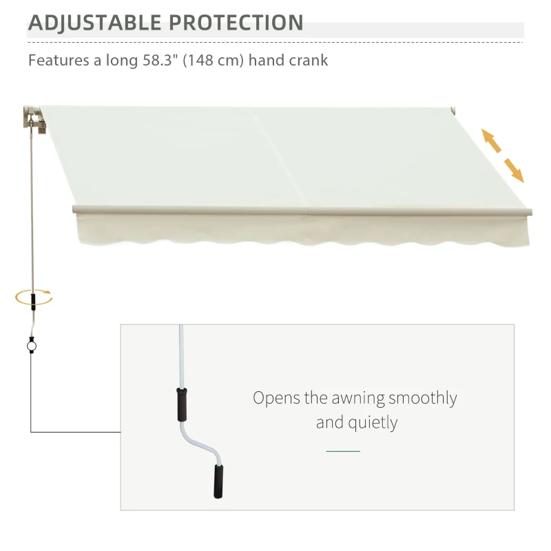 Outsunny 10' x 8' Manual Retractable Sun Shade Patio Awning - Cream White
