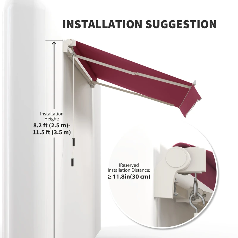 Outsunny 10' x 8' Manual Retractable Awning, Sun Shade Shelter Canopy, with Aluminum Frame and UV Protection for Patio Deck Yard Window Door, Wine Red