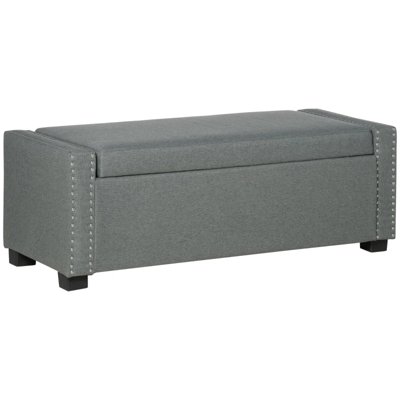 HOMCOM Upholstered Flip Top Storage Bench Fabric Ottoman for Bedroom, Living room, Light Grey
