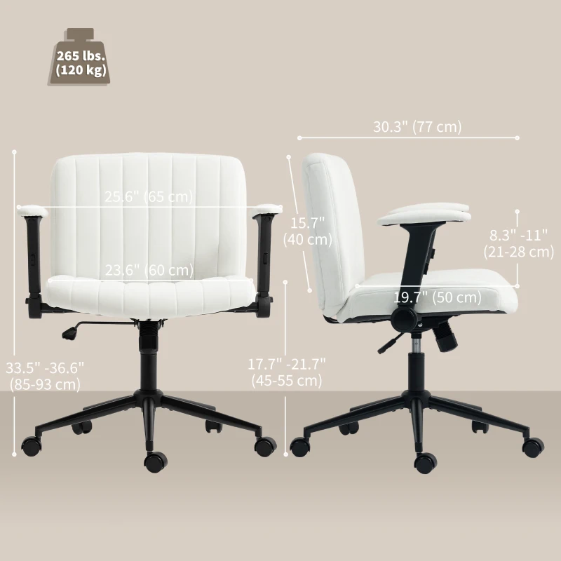HOMCOM Criss Cross Chair with Flip-up Armrests, Wheels, Wide Office Chair with Adjustable Height, Tilting, Cream White