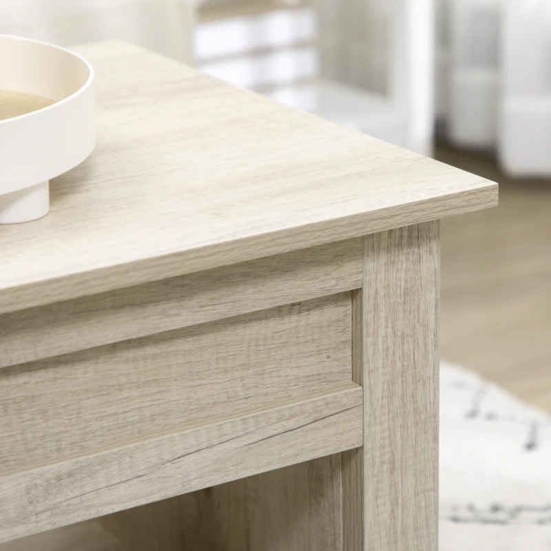 HOMCOM Lift Top Coffee Table with Hidden Storage Compartment and Open Shelves, Lift Tabletop Pop-Up Center Table for Living Room, Oak Effect