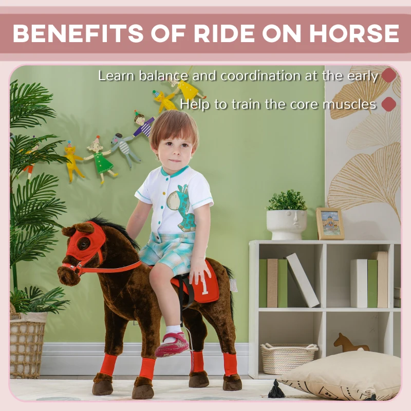 Qaba Ride on Horse for Kids 3-8 Years Old w/ Neighing Sound, Saddle & Stirrups