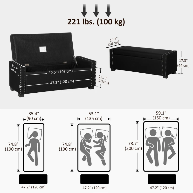 HOMCOM Upholstered Flip Top Storage Bench Fabric Ottoman for Bedroom, Living room, Dark Grey