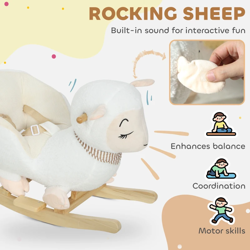Qaba Baby Rocking Horse, Sheep Rocking Horse with Lullaby Song for Toddlers 18–36 Months, White