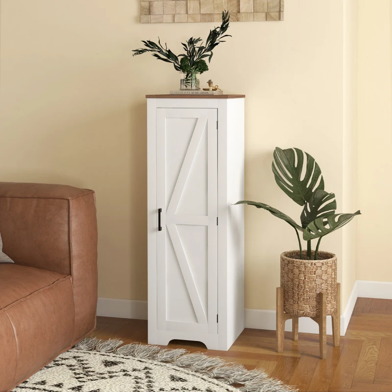 HOMCOM Farmhouse Accent Cabinet with Adjustable Shelf Barn Door Storage Cabinet for Living Room Floor Pantry Cabinet White