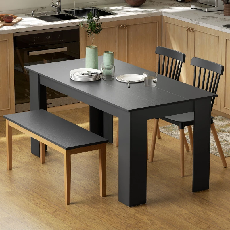 HOMCOM 63" Kitchen Table for 4-6 People, Dining Table with Wood Effect for Dining Room, Black