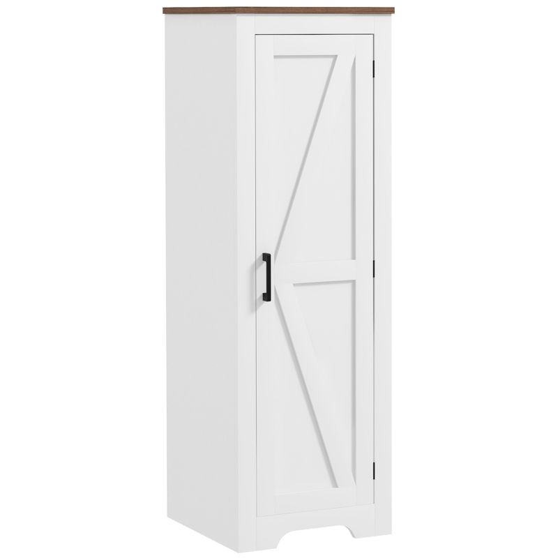 HOMCOM Farmhouse Accent Cabinet with Adjustable Shelf Barn Door Storage Cabinet for Living Room Floor Pantry Cabinet White