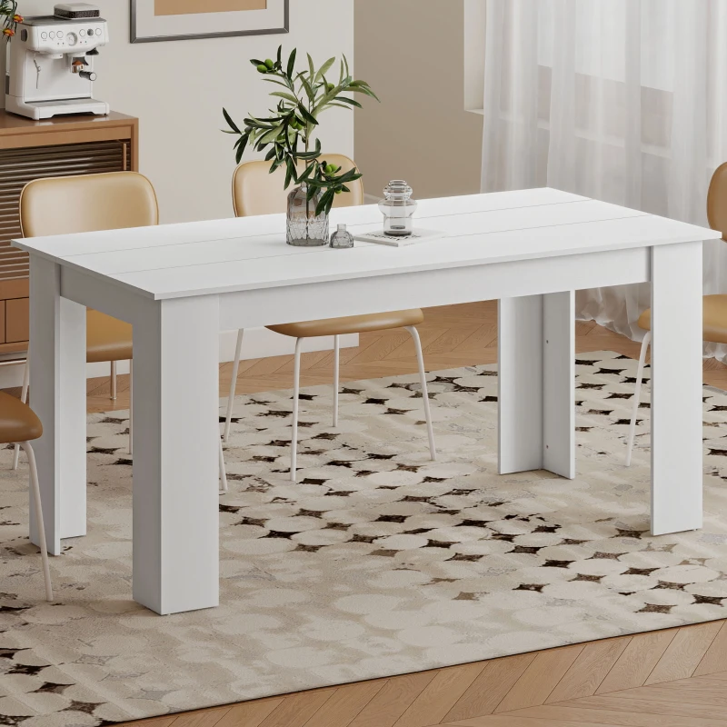 HOMCOM 63" Kitchen Table for 4-6 People, Dining Table with Wood Effect for Dining Room, White