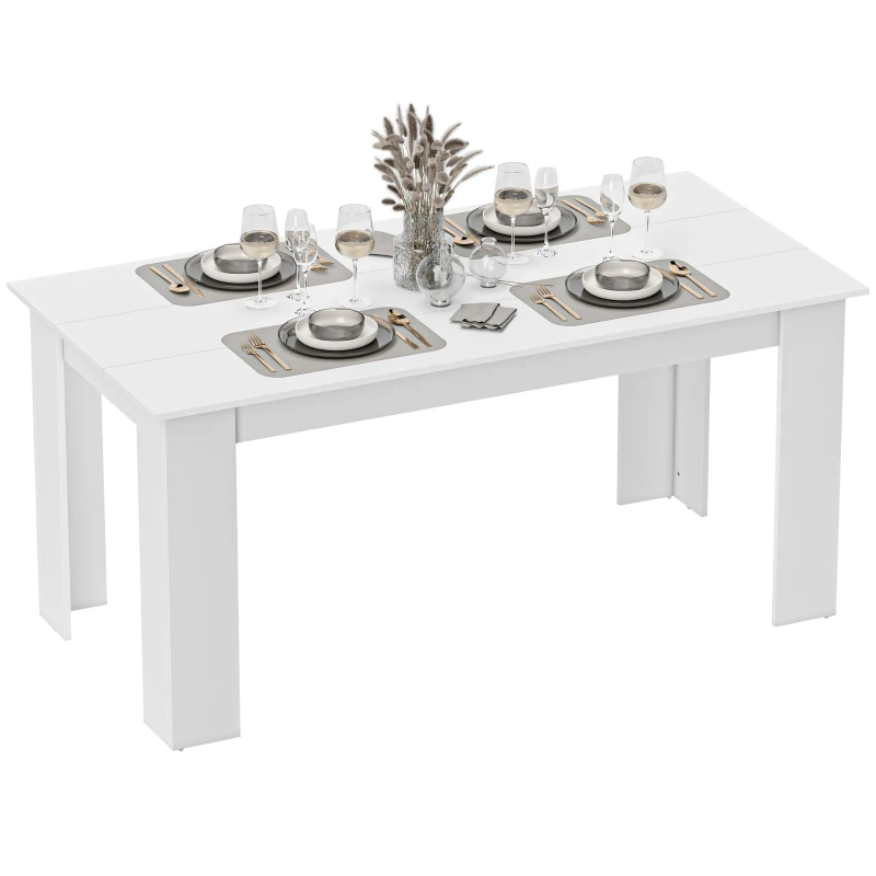 HOMCOM 63" Kitchen Table for 4-6 People, Dining Table with Wood Effect for Dining Room, White