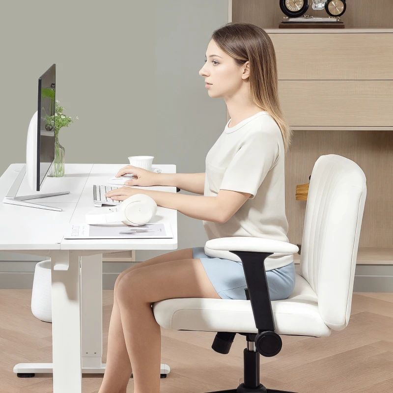 HOMCOM Criss Cross Chair with Flip-up Armrests, Wheels, Wide Office Chair with Adjustable Height, Tilting, Cream White