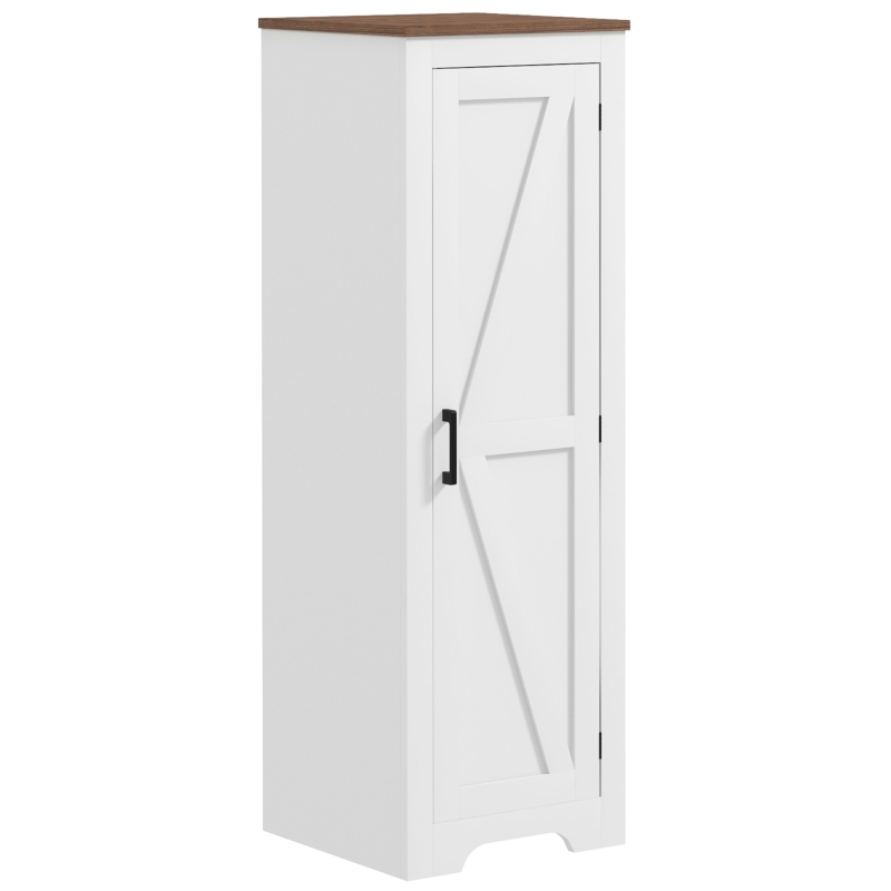HOMCOM Farmhouse Accent Cabinet with Adjustable Shelf Barn Door Storage Cabinet for Living Room Floor Pantry Cabinet White