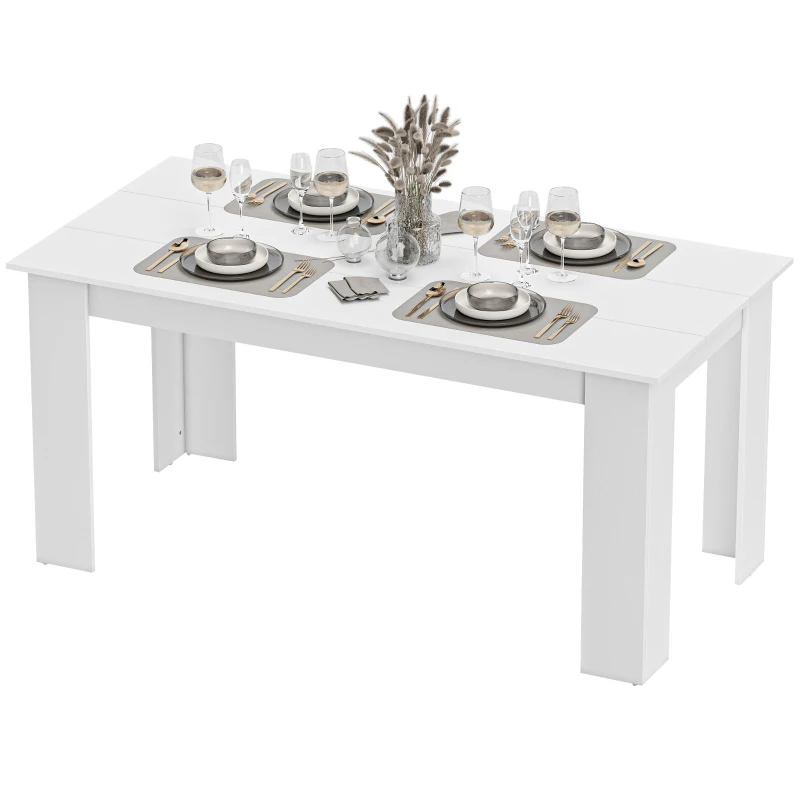 HOMCOM 63" Kitchen Table for 4-6 People, Dining Table with Wood Effect for Dining Room, White