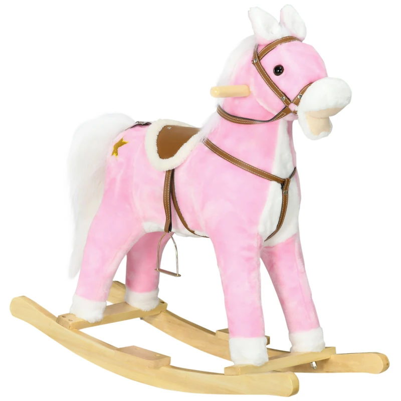Qaba Rocking Horse Toddler Ride On Horse with Sound Saddle, Pink