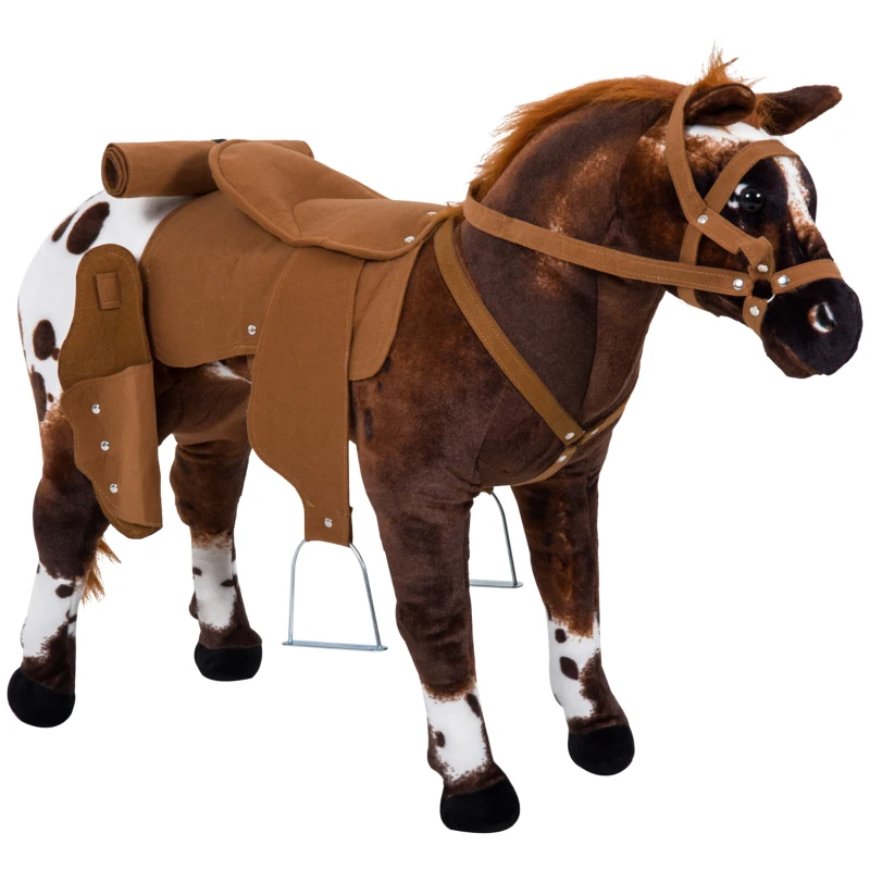 Qaba Sound-Making Ride On Horse for Toddlers 3-5, with Neighing and Galloping Sound, Stuffed Animal Horse Toy for Kids with Padding, Soft Feel, Brown