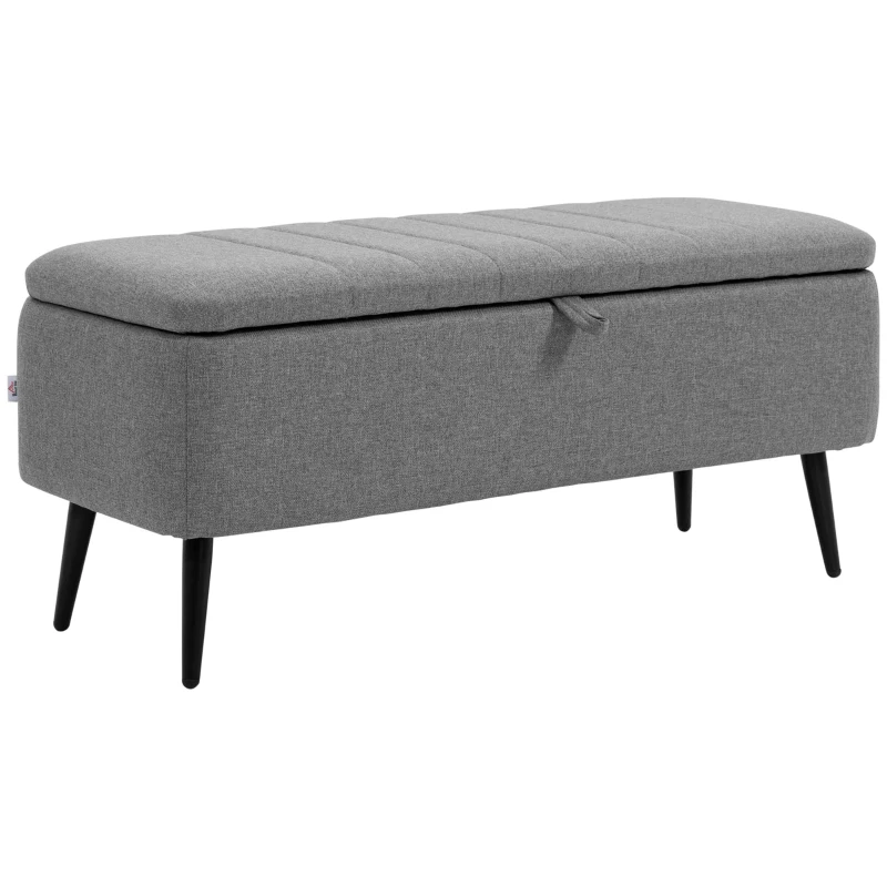 HOMCOM 40" Ottoman with Storage, Linen Upholstered Storage Ottoman Bench with Steel Legs for Living Room, Bedroom Grey