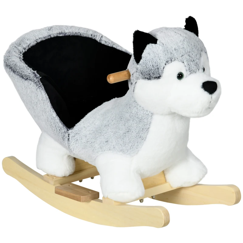 Qaba Toddler Rocking Chair Husky-Themed Rocking Animal with Wooden Base, Seat Belt for Kids 18-36 Months