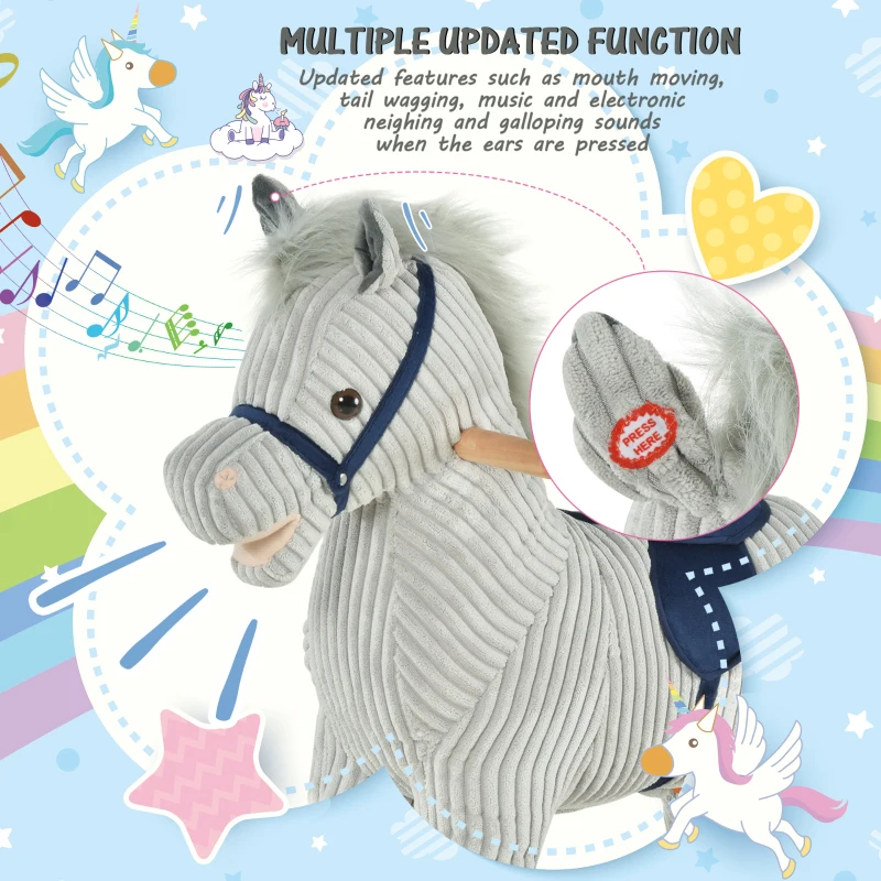 Qaba Kids Rocking Horse Plush Ride on Horse Toddle Rocker for 36-72 Months