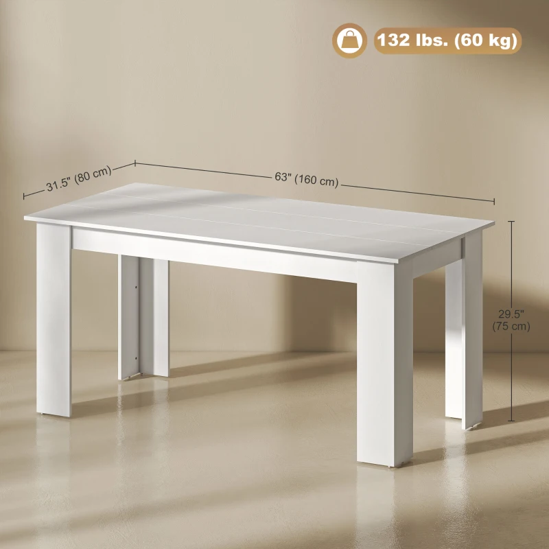 HOMCOM 63" Kitchen Table for 4-6 People, Dining Table with Wood Effect for Dining Room, White