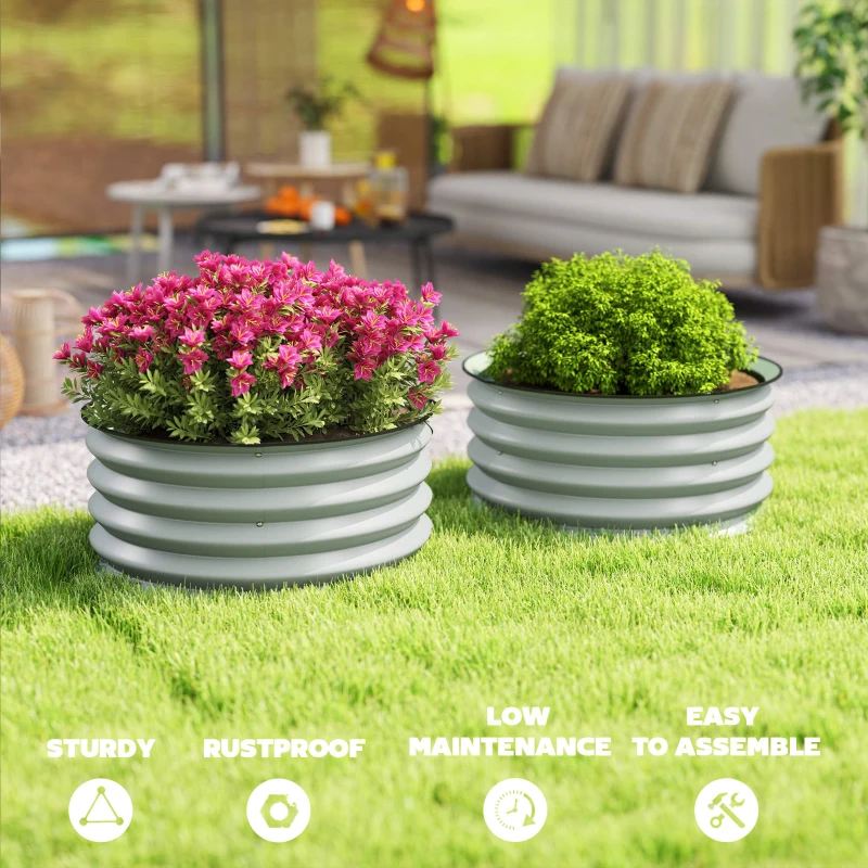 Outsunny Set of 2 Raised Garden Bed, Metal Planter Box with Safety Edging, Easy-to-assemble Stock Tank, Green