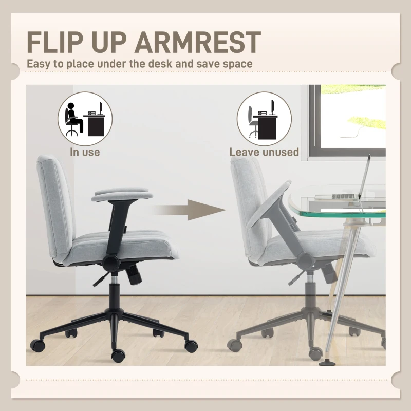 HOMCOM Criss Cross Chair with Flip-up Armrests, Wheels, Wide Office Chair with Adjustable Height, Tilting for Home, Grey