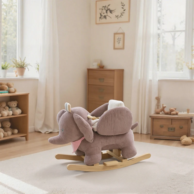 Qaba Baby Rocking Horse with Seat, Kids Ride On Toy with Realistic Sound and Safety Belt for 18 to 36 Months, Brown