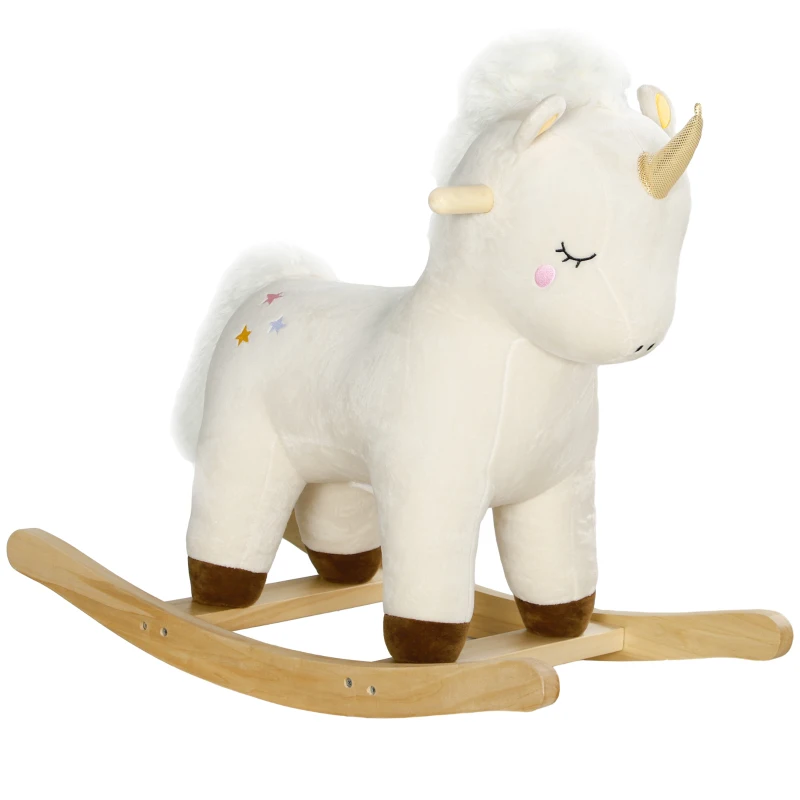 Qaba Kids Rocking Horse, Ride on Unicorn with Realistic Sounds & Wooden Base for Years 2-4, White