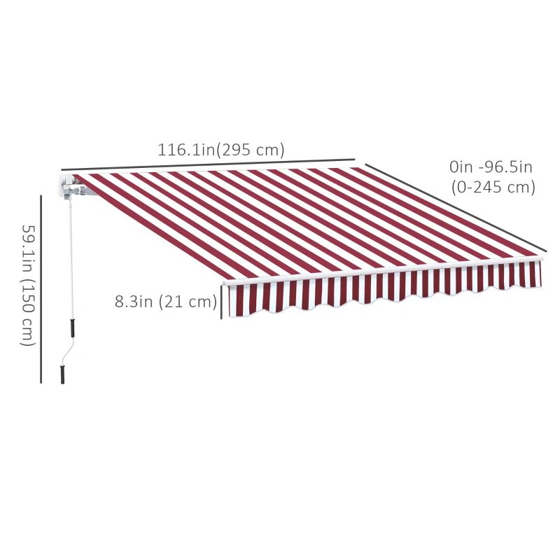 Outsunny 10' x 8' Manual Retractable Awning, Sun Shade Shelter Canopy, with Aluminum Frame and UV Protection for Patio Deck Yard Window Door, Wine Red and White Stripe