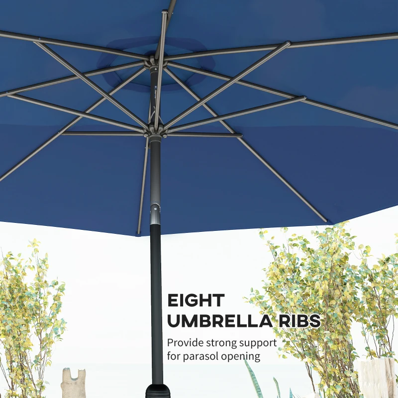 Outsunny 10' x 8' Round Market Umbrella, Patio Umbrella with Crank Handle and Tilt, Outdoor Parasol for Garden, Bench, Lawn, Blue