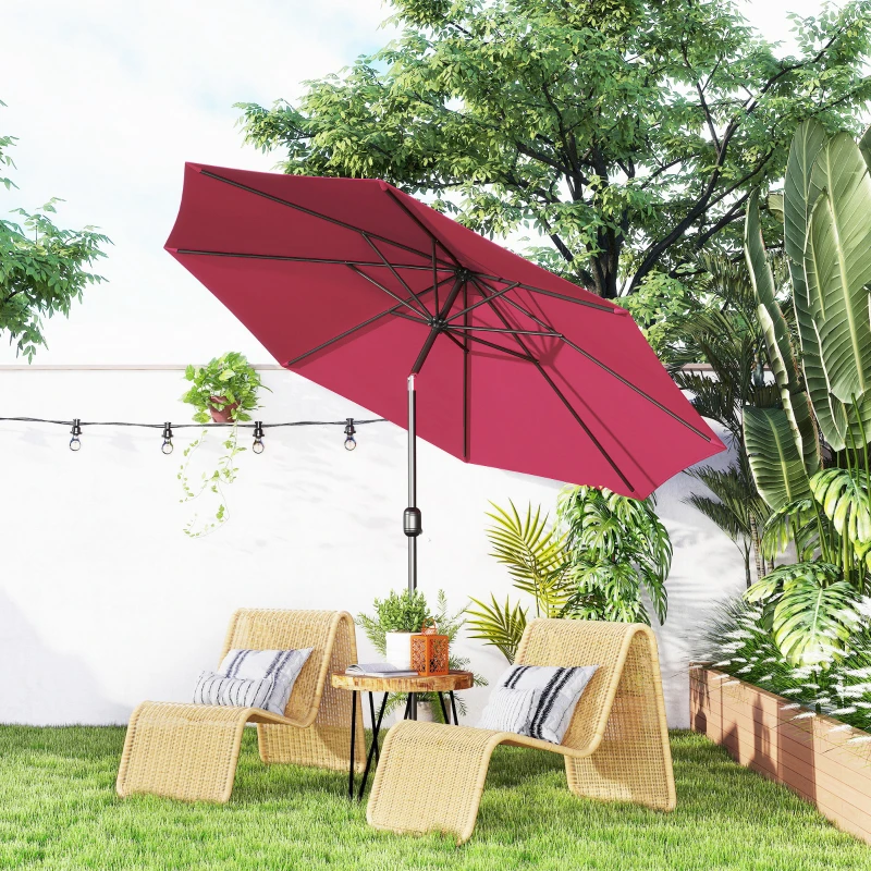 Outsunny 10' x 8' Round Market Umbrella, Patio Umbrella with Crank Handle and Tilt, Outdoor Parasol for Garden, Bench, Lawn, Wine Red