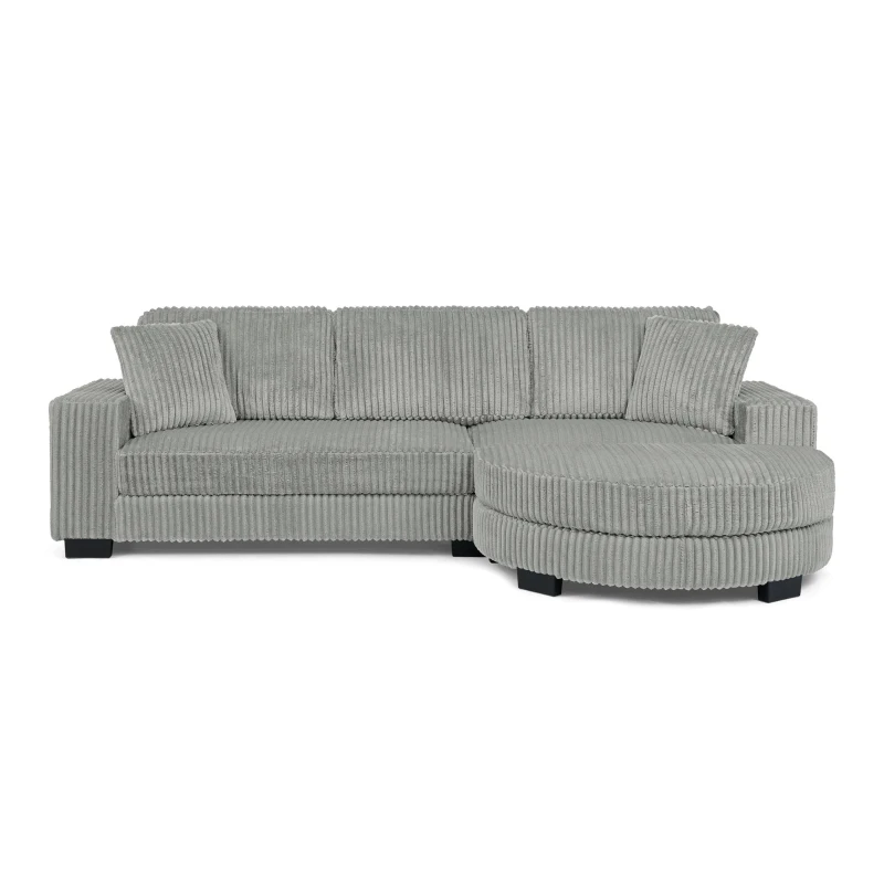 Corduroy Tufted Upholstered Sectional Sofa with Reversible Left/Right Chaise, L-Shaped Seats for Living Room, 110.5" L x 57" W x 25.5" H, Gray