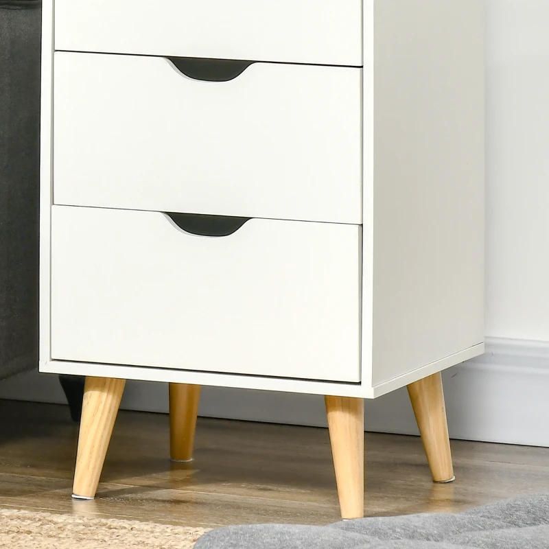 HOMCOM Bedside Table, Modern Nightstand with 3 Drawers, Side End Table with Wood Legs for Living Room, Bedroom, White