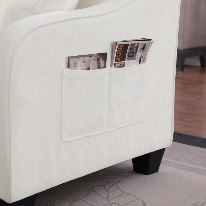 2-Seater Sofa Chaise Lounge with Irregular Curved Armrests, Ergonomic Backrest, Footrest with 2 Throw Pillows, 42.5" L x 32.5" W x 36.5" H, Beige