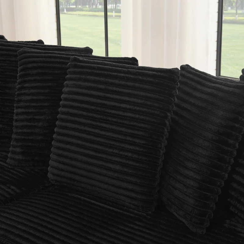 Corduroy Tufted Upholstered Sectional Sofa with Reversible Chaise, L-Shaped Sleeper with Removable Cushions, 110.5" L x 57" W x 25.5" H, Black