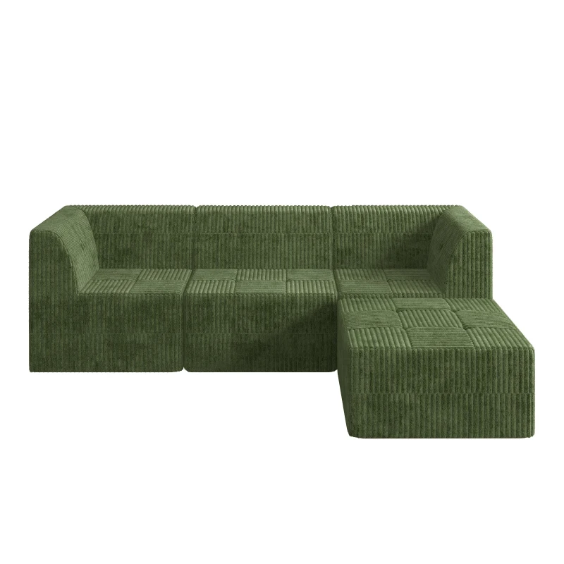 L-Shaped Modular Sectional Sofa with Space-Saving Compressed Design, Sleeper with Foam-Filled Cushions, 97.5" L x 66" W x 30" H, Green