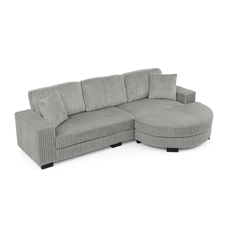 Corduroy Tufted Upholstered Sectional Sofa with Reversible Left/Right Chaise, L-Shaped Seats for Living Room, 110.5" L x 57" W x 25.5" H, Gray