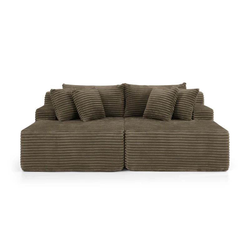 2-Seater Compressed Foam Lounge Sofa with Velvet Fabric and No Wood Frame, Loveseat Ideal for Bedroom, 83" L x 63" W x 25" H, Brown