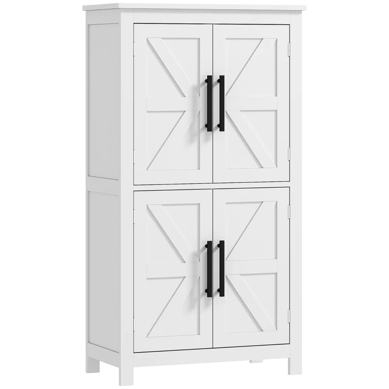 HOMCOM Farmhouse Bathroom Storage Cabinet, Bathroom Floor Cabinet with Barn Doors and Adjustable Shelf, White